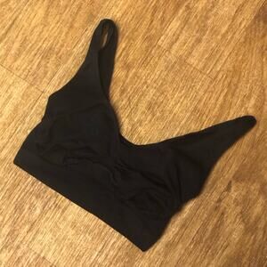 NWOT As Revival Black Stretch Ruched Cinch Ribbed Sports Bra Size S/M